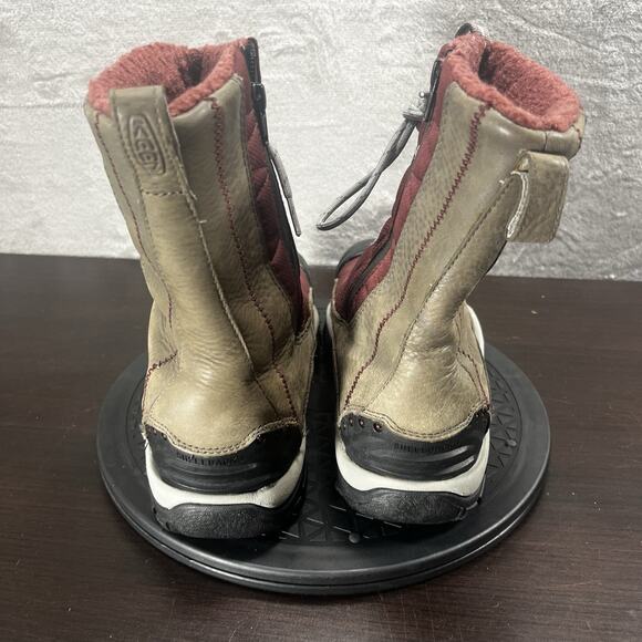 Keen Womens Sz 9 Vail Tan Leather Red Insulated Waterproof Lace-Up Zip Boots - Picture 3 of 12